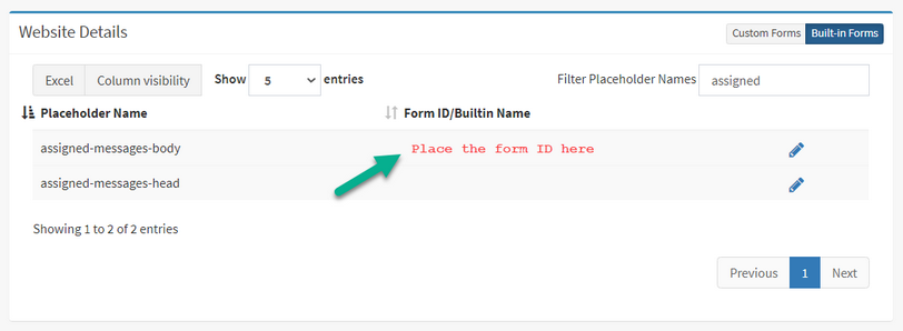 Setting the form ID for the assigned messages form
