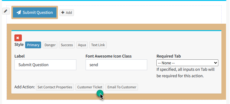 Add Customer Ticket to button actions