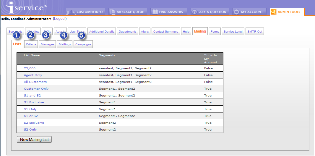 The Admin Tools - Mailing Tab