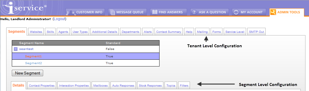 The Tenant Configuration Tabs Within Admin Tools