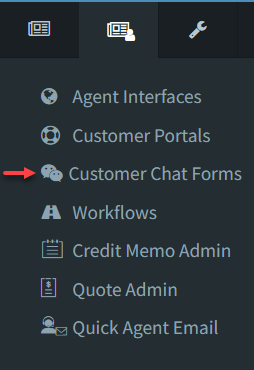 The Customer Chat Forms menu