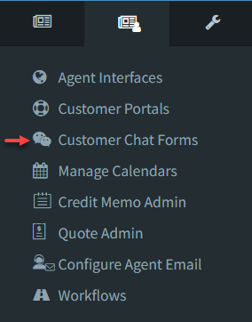 The Customer Chat Forms menu
