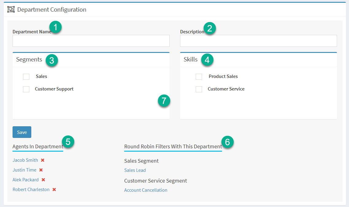 Configuring a department 