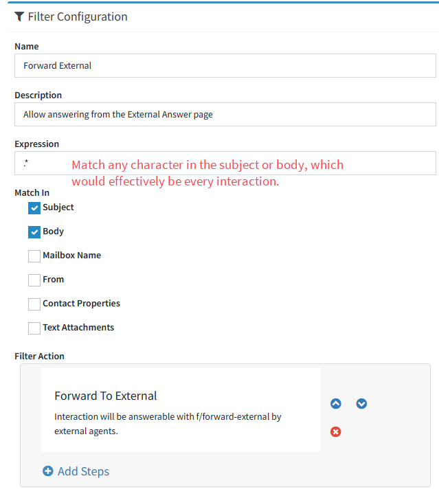 Using the Forward To External filter