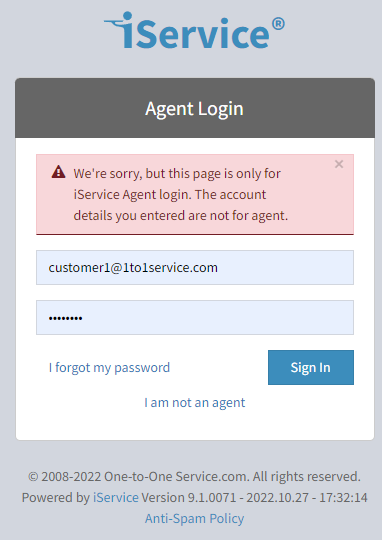 Trying to connect a customer account to an agent login