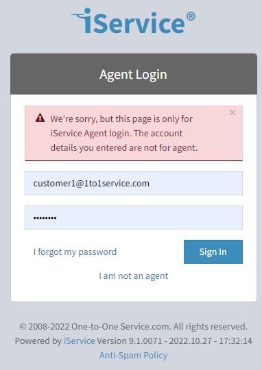 Trying to connect a customer account to an agent login Trying to connect a customer account to an agent login