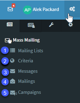 The Mass Mailing menu