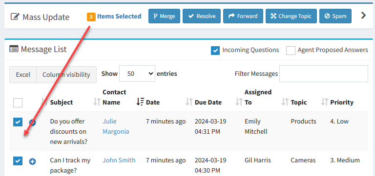 The collapsed mass update panel