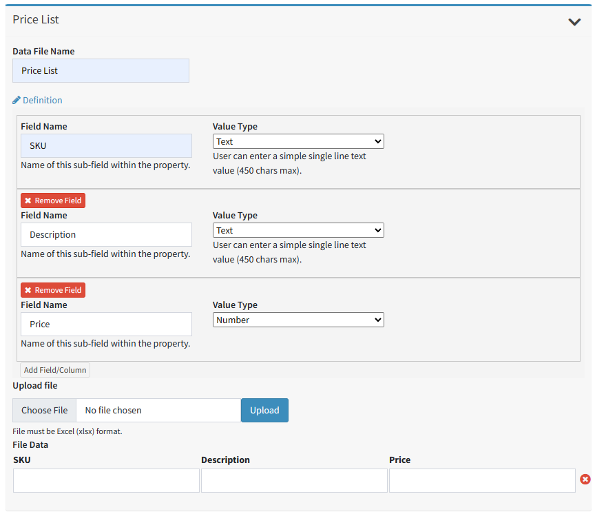 A simple price list file definition