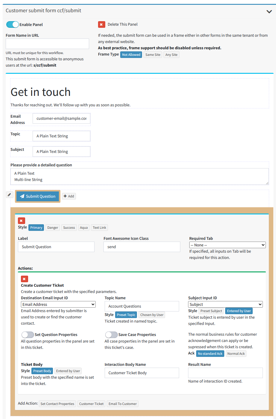 A completed customer submit form