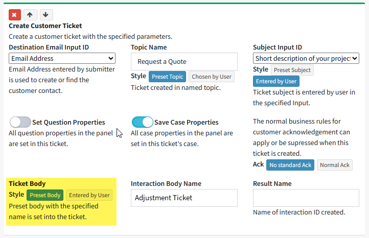 Action that references a preset ticket body