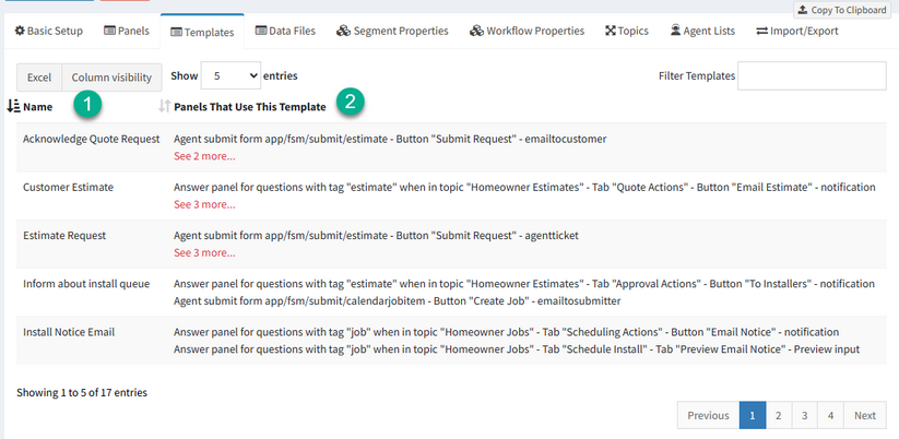 The Workflow templates list